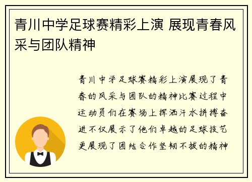青川中学足球赛精彩上演 展现青春风采与团队精神