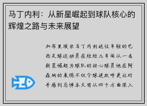 马丁内利：从新星崛起到球队核心的辉煌之路与未来展望