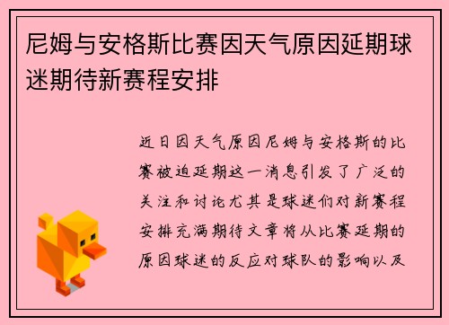 尼姆与安格斯比赛因天气原因延期球迷期待新赛程安排