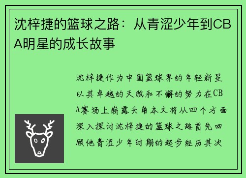 沈梓捷的篮球之路：从青涩少年到CBA明星的成长故事