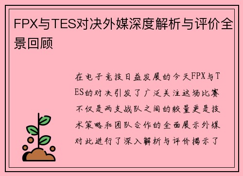 FPX与TES对决外媒深度解析与评价全景回顾