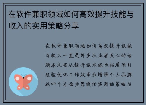 在软件兼职领域如何高效提升技能与收入的实用策略分享