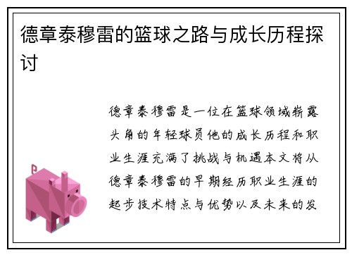 德章泰穆雷的篮球之路与成长历程探讨